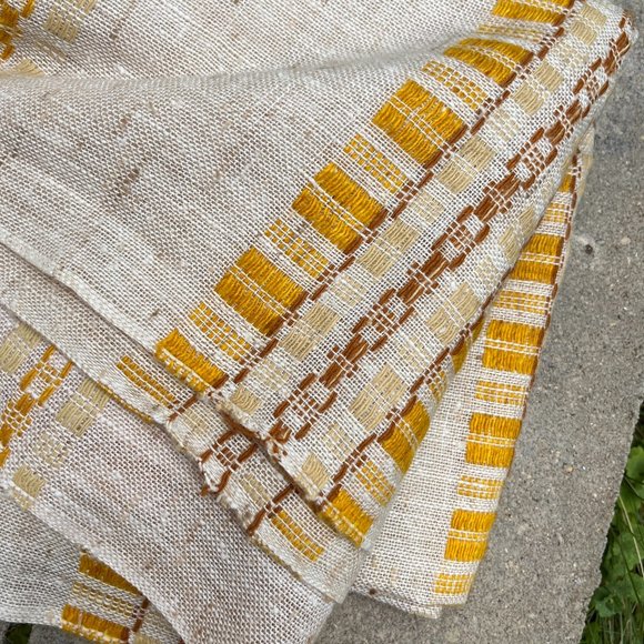 PAIR of Curtain Panels MCM HAND-WOVEN Wool Yellow/Rust/Cream Scandinavia Simple - Picture 8 of 16
